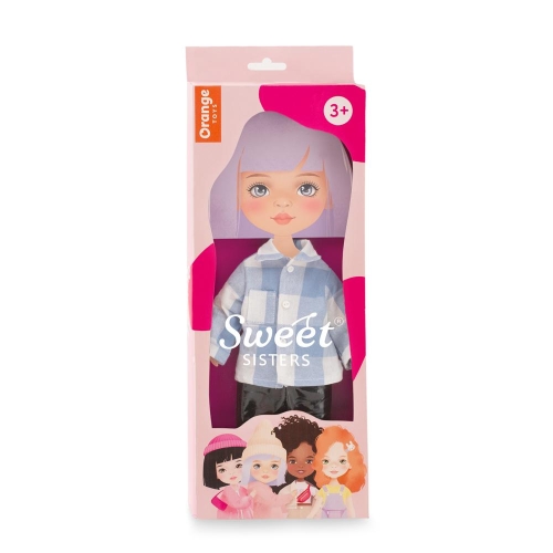 Oryginalne ubranko dla lalki Sweet Sisters 32 cm Orange Toys, koszula w biało-niebieską kratę, czarne spodnie