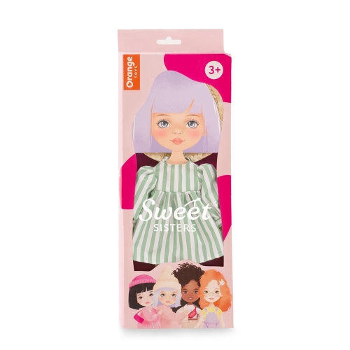 Oryginalne ubranko dla lalki Sweet Sisters 32 cm Orange Toys, słomkowy kapelusz, sukienka w paski