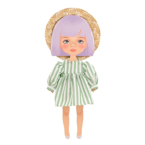 Oryginalne ubranko dla lalki Sweet Sisters 32 cm Orange Toys, słomkowy kapelusz, sukienka w paski