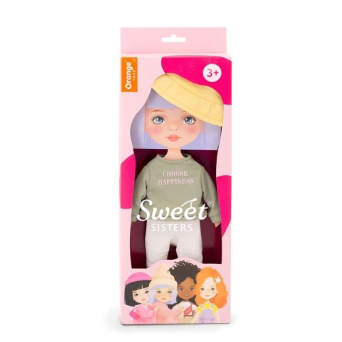 Oryginalne ubranko dla lalki Sweet Sisters 32 cm Orange Toys, żółty kapelusz, bluzka z napisem, krótkie legginsy