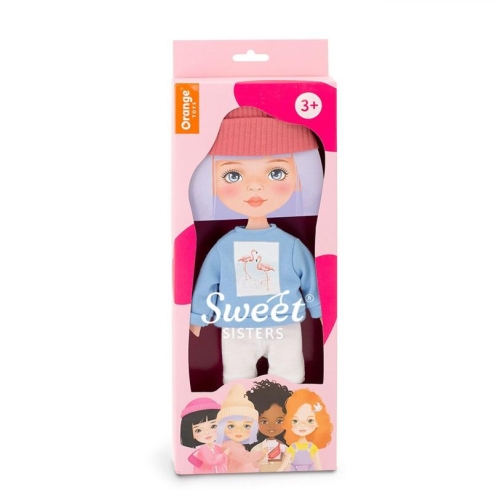 Oryginalne ubranko dla lalki Sweet Sisters 32 cm Orange Toys, czapka, niebieska bluzka z flamingami, szorty