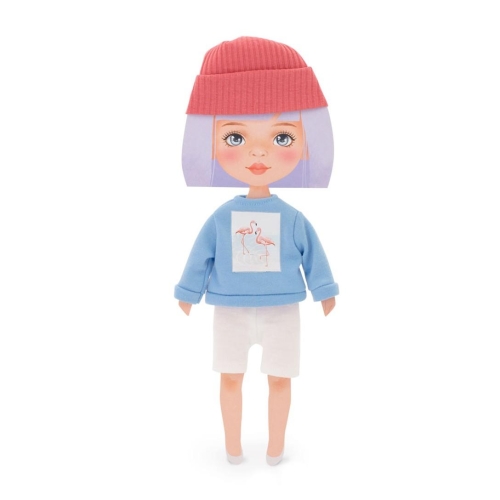 Oryginalne ubranko dla lalki Sweet Sisters 32 cm Orange Toys, czapka, niebieska bluzka z flamingami, szorty