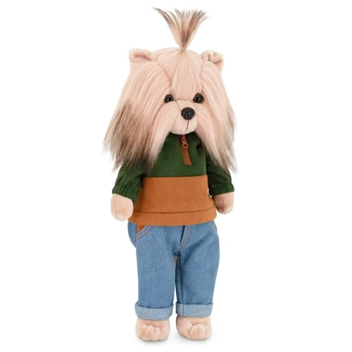 Lucky Doggy Andy 38 cm Orange Toys pluszowy piesek jasnobeżowy yorkshire terrier, zgina łapki, bluza, spodnie jeansy