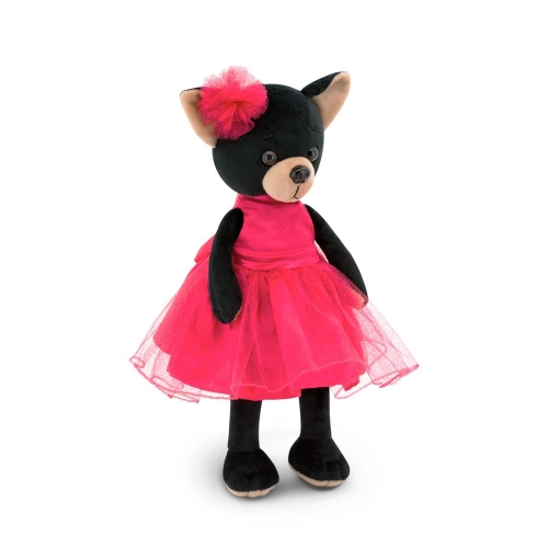 Lucky Doggy Carmen 38 cm Orange Toys pluszowy piesek czarna chihuahua, magnesy w górnych łapkach, różowa sukienka