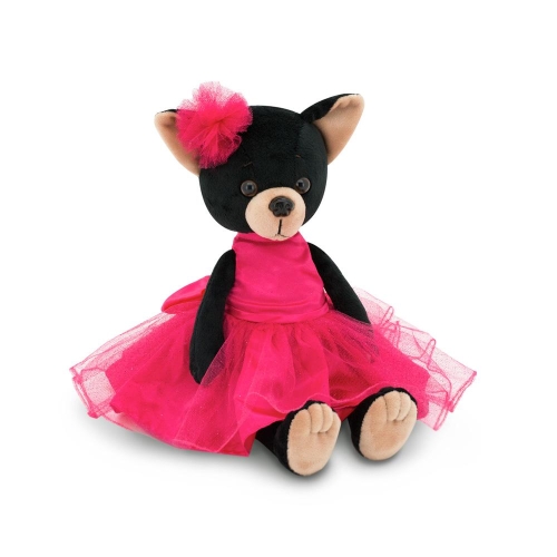 Lucky Doggy Carmen 38 cm Orange Toys pluszowy piesek czarna chihuahua, magnesy w górnych łapkach, różowa sukienka