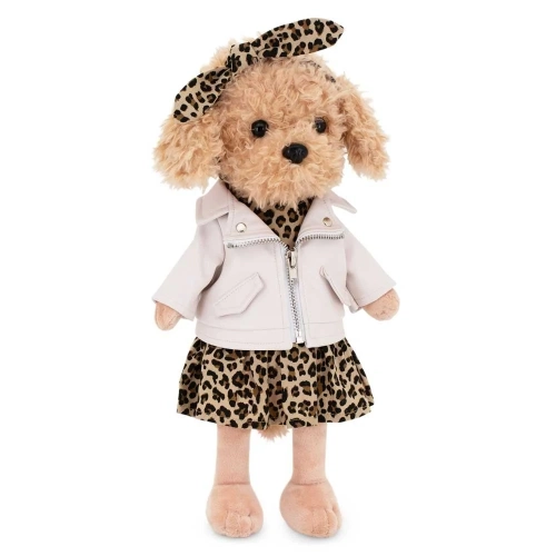 Lucky Doggy Andy 38 cm Orange Toys pluszowy piesek beżowa pudelka, zgina łapki, opaska na głowę, sukienka, skórzana kurteczka