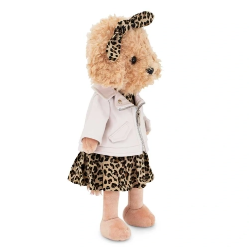 Lucky Doggy Andy 38 cm Orange Toys pluszowy piesek beżowa pudelka, zgina łapki, opaska na głowę, sukienka, skórzana kurteczka