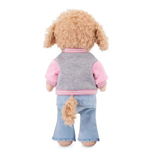 Lucky Doggy Andy 38 cm Orange Toys pluszowy piesek beżowa pudelka, zgina łapki, różowo-szara bluza, różowa bluzeczka, jasnoniebieskie jeansowe spodnie