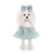 Lucky Doggy Mimi 38 cm Orange Toys pluszowy piesek biała suczka maltańczyk, zgina łapki, biało-niebieska sukienka z tiulem, koronką i kwiatuszkami