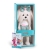 Lucky Doggy Mimi 38 cm Orange Toys pluszowy piesek biała suczka maltańczyk, zgina łapki, biało-niebieska sukienka z tiulem, koronką i kwiatuszkami