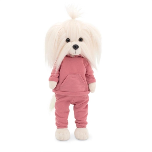Lucky Doggy Mimi 38 cm Orange Toys pluszowy piesek biała suczka maltańczyk, zgina łapki, dwuczęściowy dres z kapturem i kieszenią z przodu