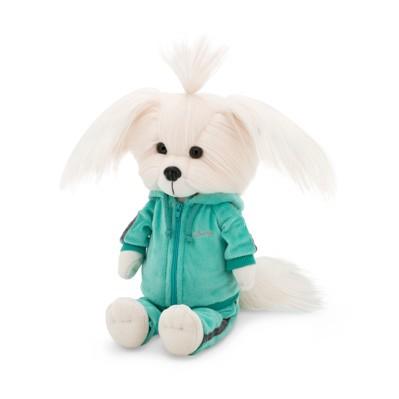Lucky Doggy Mimi 38 cm Orange Toys pluszowy piesek biała suczka maltańczyk, zgina łapki, turkusowy dwuczęściowy dres z kapturem