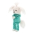 Lucky Doggy Mimi 38 cm Orange Toys pluszowy piesek biała suczka maltańczyk, zgina łapki, turkusowy dwuczęściowy dres z kapturem