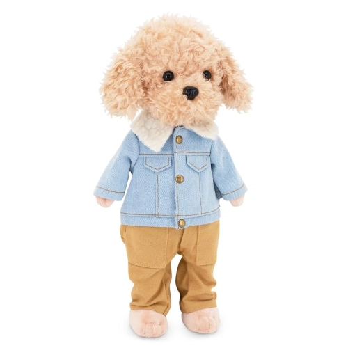 Lucky Doggy Sammy 38 cm Orange Toys pluszowy piesek beżowy pudel, zgina łapki, jeansowa kurteczka, musztardowe spodnie