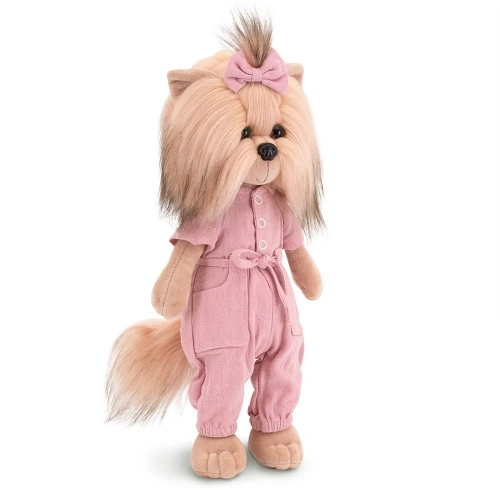 Lucky Doggy Yoyo 38 cm Orange Toys pluszowy piesek jasnobeżowy yorkshire terrier, zgina łapki, różowy kombinezon, kokardka