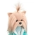 Lucky Doggy Yoyo 38 cm Orange Toys pluszowy piesek jasnobeżowy yorkshire terrier, zgina łapki, seledynowy płaszczyk, niebieska bluzeczka, białe spodnie