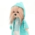 Lucky Doggy Yoyo 38 cm Orange Toys pluszowy piesek jasnobeżowy yorkshire terrier, zgina łapki, seledynowy płaszczyk, niebieska bluzeczka, białe spodnie
