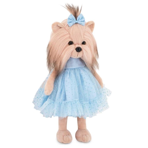 Lucky Doggy Yoyo 38 cm Orange Toys pluszowy piesek jasnobeżowy yorkshire terrier, zgina łapki, niebieska tiulowa sukienka, kokardka