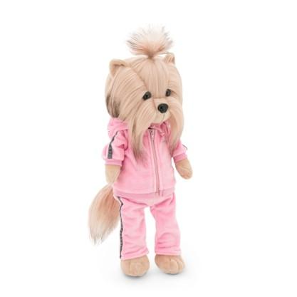Lucky Doggy Yoyo 38 cm Orange Toys pluszowy piesek jasnobeżowy yorkshire terrier, zgina łapki, różowy dres z kapturem