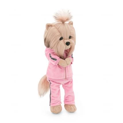 Lucky Doggy Yoyo 38 cm Orange Toys pluszowy piesek jasnobeżowy yorkshire terrier, zgina łapki, różowy dres z kapturem