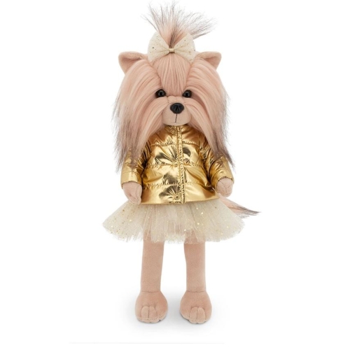 Lucky Doggy Yoyo 38 cm Orange Toys pluszowy piesek jasnobeżowy yorkshire terrier, zgina łapki, złota kurteczka, tiulowa spódniczka, kokardka