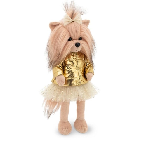 Lucky Doggy Yoyo 38 cm Orange Toys pluszowy piesek jasnobeżowy yorkshire terrier, zgina łapki, złota kurteczka, tiulowa spódniczka, kokardka