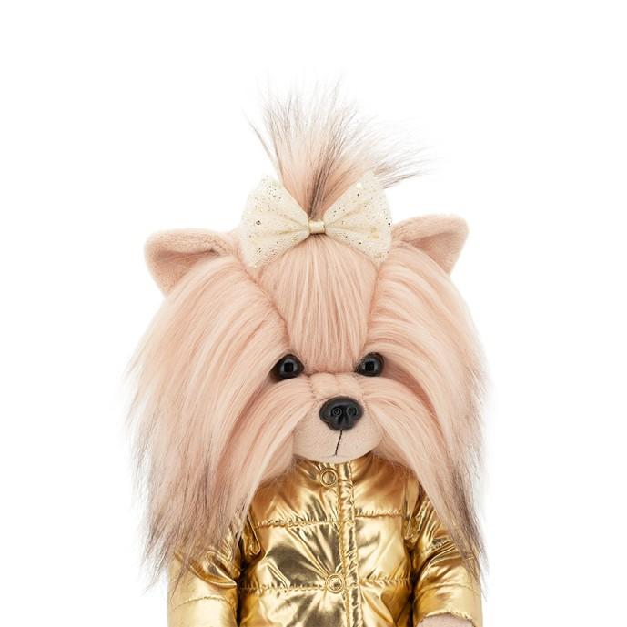 Lucky Doggy Yoyo 38 cm Orange Toys pluszowy piesek jasnobeżowy yorkshire terrier, zgina łapki, złota kurteczka, tiulowa spódniczka, kokardka