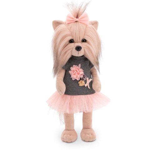 Oryginalne ubranko dla Lucky Doggy 38 cm Orange Toys, szaro-różowa sukienka z aplikacją, kokardka