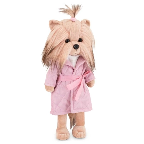 Lucky Doggy Yoyo 38 cm Orange Toys pluszowy piesek jasnobeżowy yorkshire terrier, zgina łapki, różowy pikowany płaszczyk, bluzka z kapturem