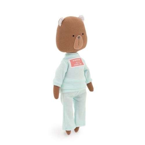 Cotti Motti Niedźwiedź Oscar 30 cm Orange Toys, materiałowa maskotka, jasnozielony dresik z napisem, w komplecie drugie ubranko - strój syrenki