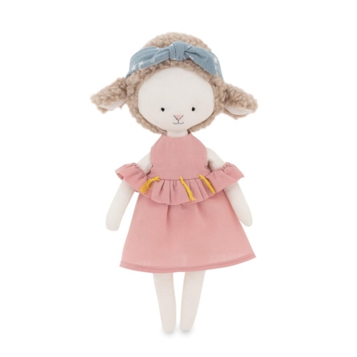 Cotti Motti Owca Zoe 30 cm Orange Toys, materiałowa maskotka, różowa sukienka z falbanką, w komplecie drugie ubranko - strój syrenki