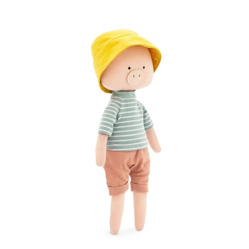 Cotti Motti Świnka Niky 30 cm Orange Toys, materiałowa maskotka, kapelusz, bluzka, krótkie spodnie