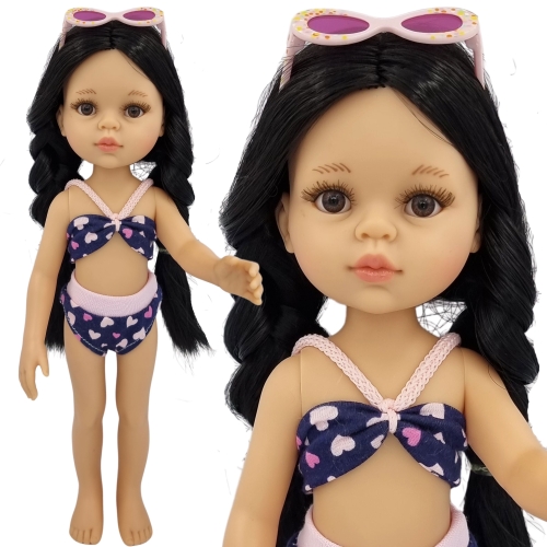 Kostium kąpielowy dla lalki Paola Reina Amigas 32 cm dwuczęściowy, różowe okularki