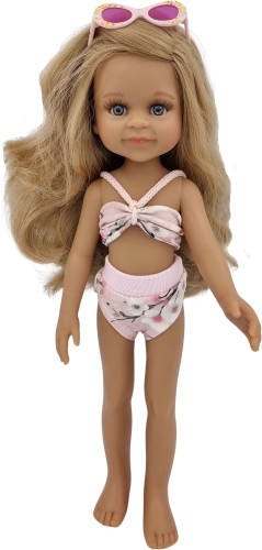 Kostium kąpielowy dla lalki Paola Reina Amigas 32 cm dwuczęściowy, różowe okularki