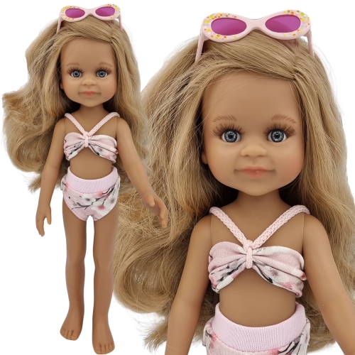 Kostium kąpielowy dla lalki Paola Reina Amigas 32 cm dwuczęściowy, różowe okularki
