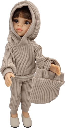 Komplet dla lalki Paola Reina Amigas 32 cm w kolorze beżowym, czapka, bluza z kapturem, spodnie, torebka