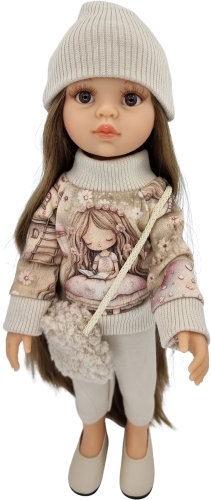 Komplet dla lalki Paola Reina Amigas 32 cm, czapka, bluza, spodnie, torebka