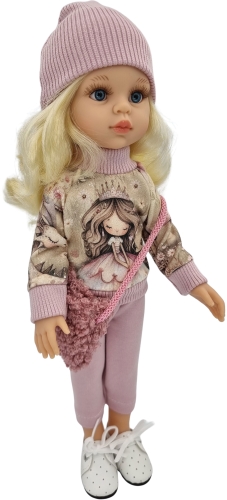 Komplet dla lalki Paola Reina Amigas 32 cm, czapka, bluza, spodnie, torebka