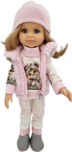 Komplet dla lalki Paola Reina Amigas 32 cm, czapeczka, bluza, kamizelka, legginsy, materiałowe buty