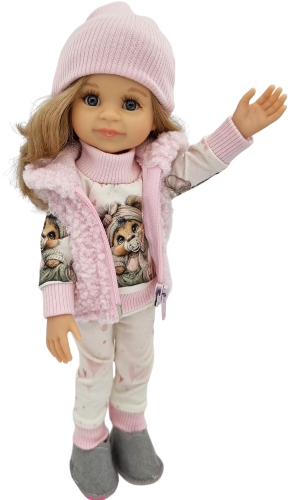 Komplet dla lalki Paola Reina Amigas 32 cm, czapeczka, bluza, kamizelka, legginsy, materiałowe buty
