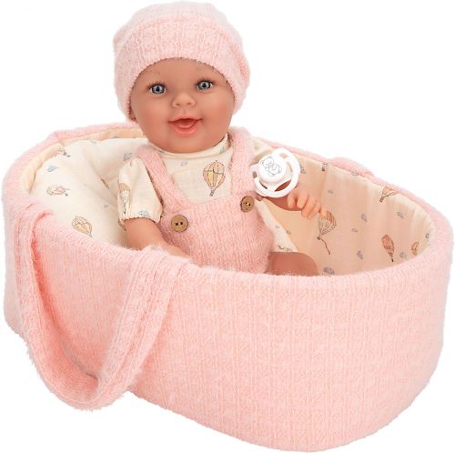 Lalka Hiszpańska 33 cm Arias 60889 cała z winylu, bobas dziewczynka, w ubranku, smoczek, nosidełko