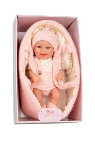 Lalka Hiszpańska 33 cm Arias 60889 cała z winylu, bobas dziewczynka, w ubranku, smoczek, nosidełko