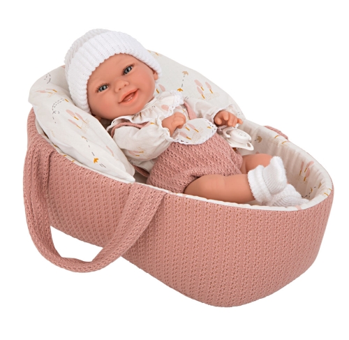 Lalka Hiszpańska 33 cm Arias 60729 cała z winylu, bobas dziewczynka, w ubranku, smoczek, nosidełko