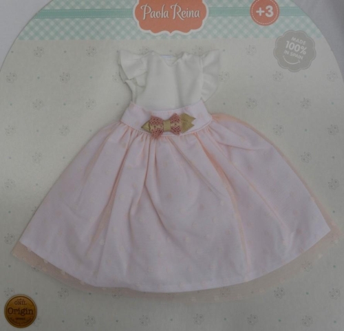 Oryginalne ubranko Paola Reina dla lalki 32 cm Amigas 54677, biała bluzka, długa różowa spódnica, majteczki