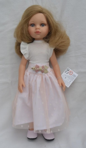 Oryginalne ubranko Paola Reina dla lalki 32 cm Amigas 54677, biała bluzka, długa różowa spódnica, majteczki