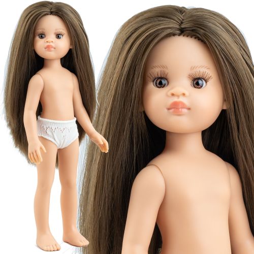 Lalka Hiszpańska 32 cm Paola Reina Amigas 14881 Nora, klasyczna, cała z winylu, w majteczkach, bez ubranka, proste brązowe włosy, brązowe oczy