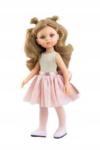 Lalka Hiszpańska 32 cm Paola Reina Amigas 04448 Carla, klasyczna, cała z winylu, niebieskie oczy, blond włosy, bluzka, tiulowa spódniczka, różowe rajstopki, buciki