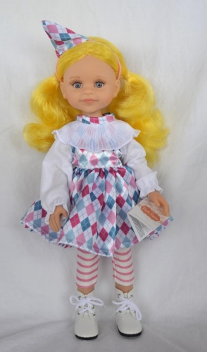 Lalka Hiszpańska 32 cm Paola Reina Amigas 04416 Cleo, klasyczna, cała z winylu, niebieskie oczy, żółte włosy, sukienka, legginsy, buciki