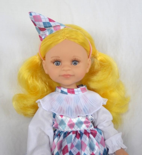Lalka Hiszpańska 32 cm Paola Reina Amigas 04416 Cleo, klasyczna, cała z winylu, niebieskie oczy, żółte włosy, sukienka, legginsy, buciki
