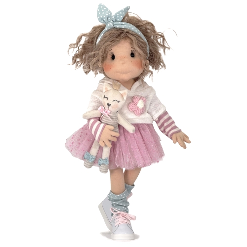 Lalka 38 cm Lullu Dolls Nela w ubranku, maskotka Koteczek, 3 warianty wyboru, na zdjęciu wariant 3 kolekcjonerski